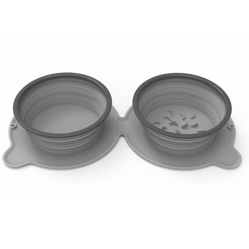 Foldable silicone double pet bowl for travel and outdoor feeding