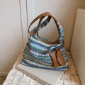 Straw and cloth casual tote bag for daily carrying