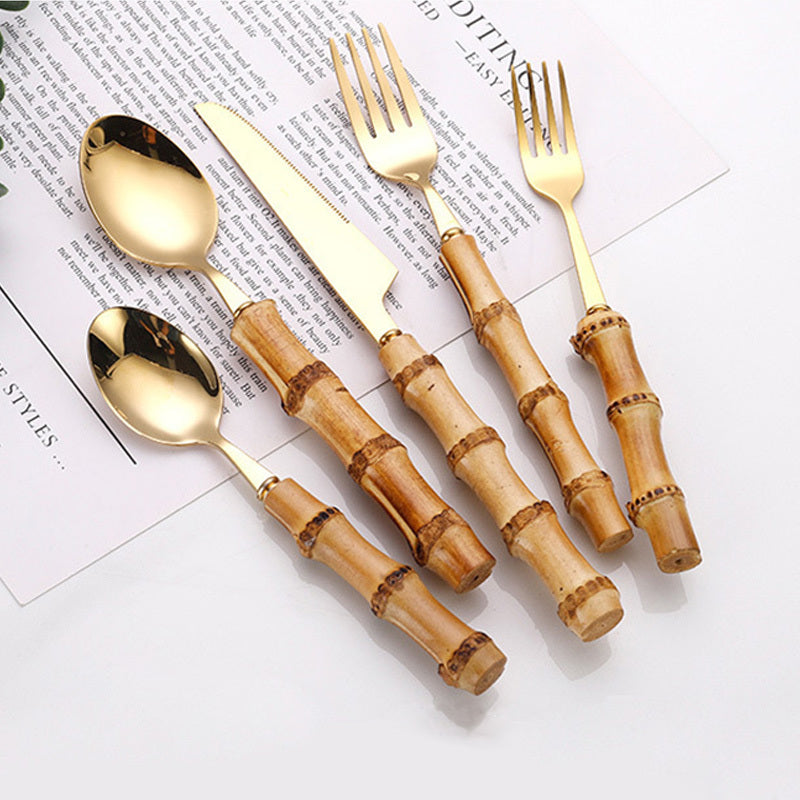 ️ 🍽️Eco-Bamboo & Steel Gift Set – Stainless Cutlery with Bamboo Wood Handles