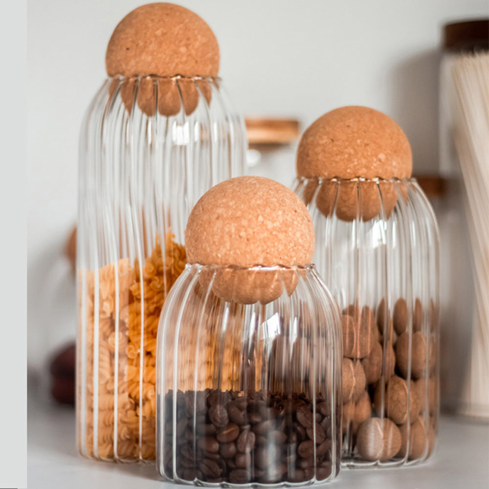 Borosilicate glass storage jars with cork lids