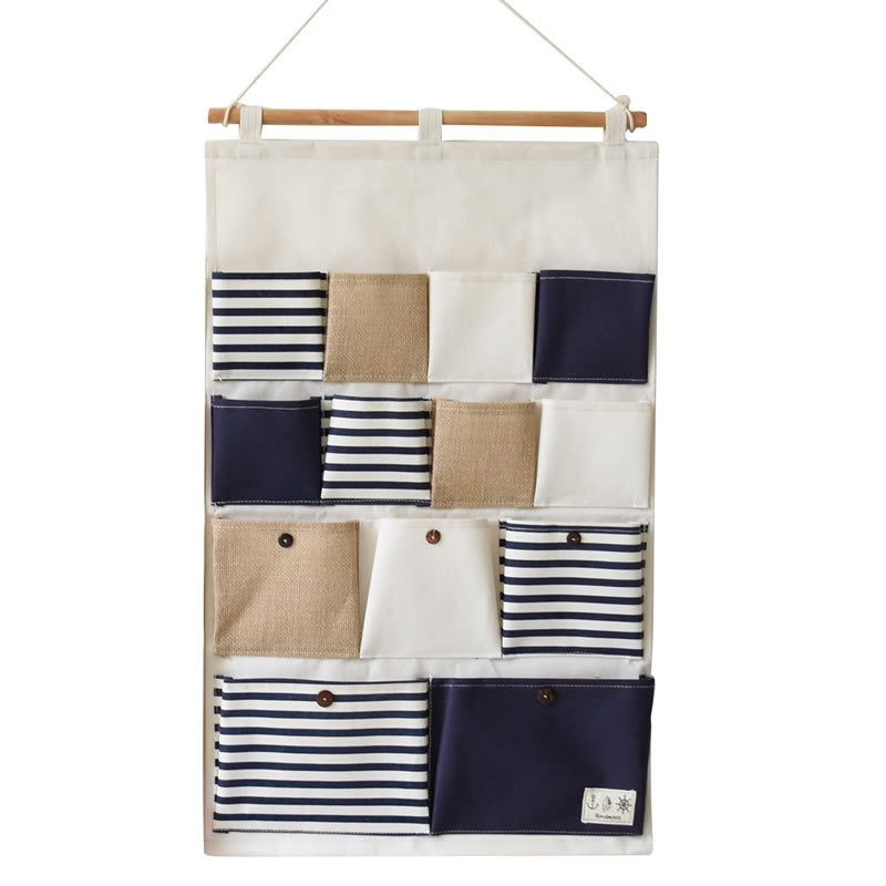 Cotton and linen hanging storage organiser with pockets