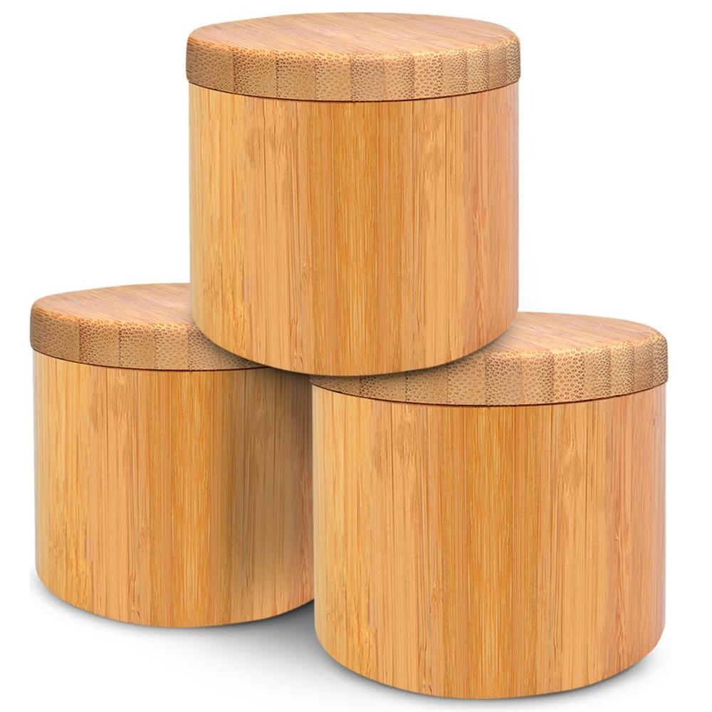 Round bamboo spice box for kitchen storage