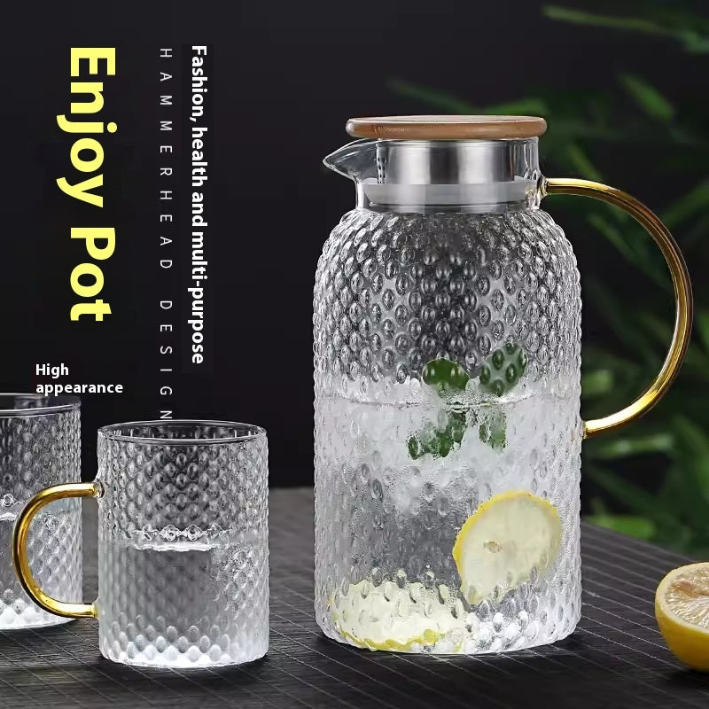 Borosilicate glass water pitcher with bamboo and steel lid for everyday use