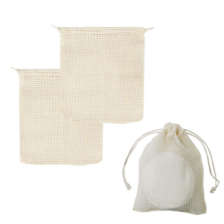 Cotton mesh drawstring laundry bag for travel