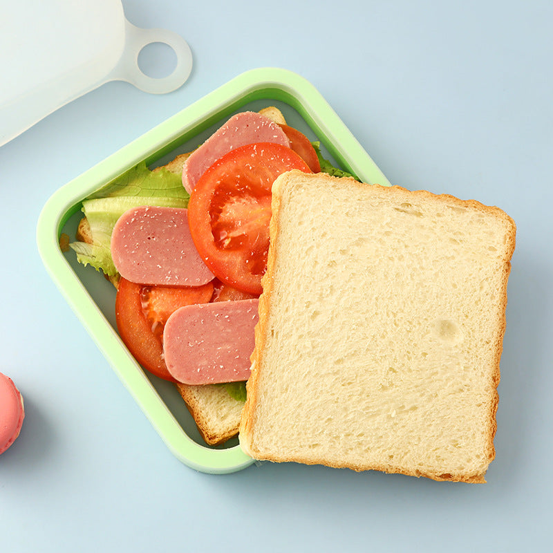 Portable silicone lunch box for sandwiches and everyday meals