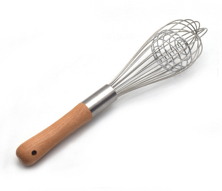 Wooden handle stainless steel whisk for kitchen mixing