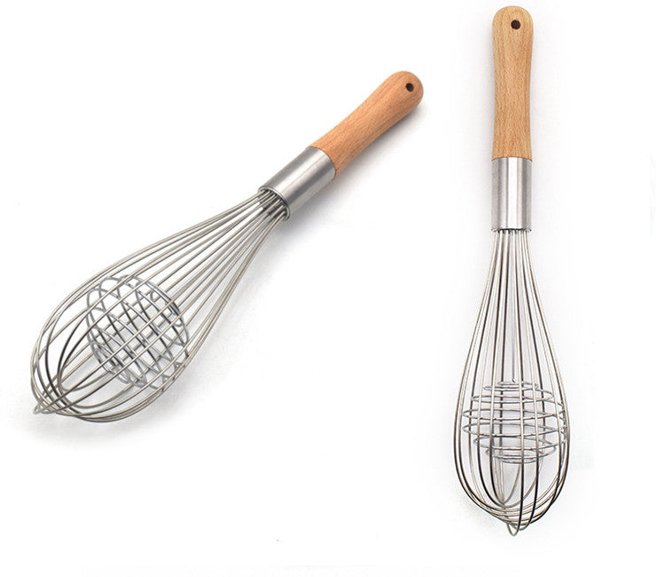 Wooden handle stainless steel whisk for kitchen mixing