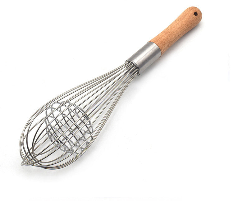 Wooden handle stainless steel whisk for kitchen mixing