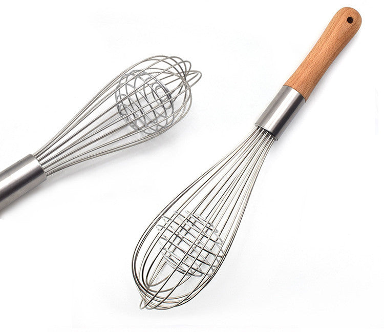 Wooden handle stainless steel whisk for kitchen mixing