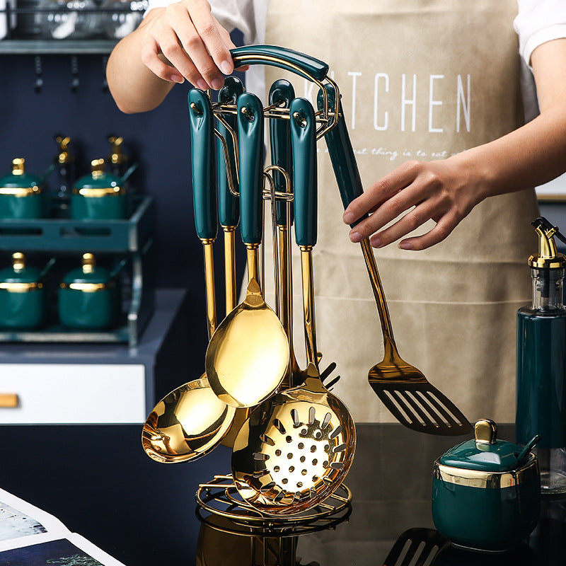 Stainless steel and silicone kitchen utensil set for everyday cooking