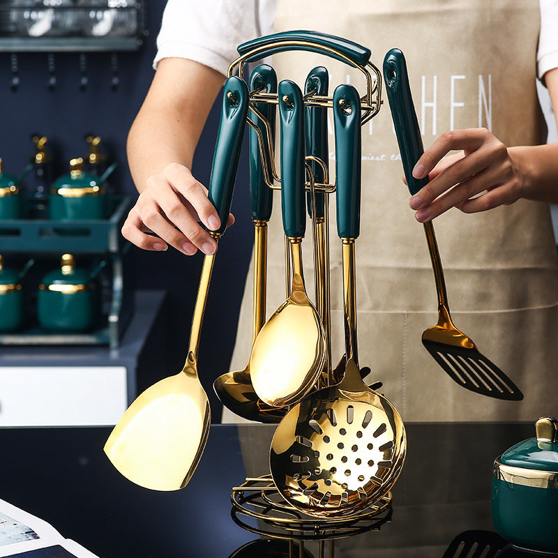 Stainless steel and silicone kitchen utensil set for everyday cooking