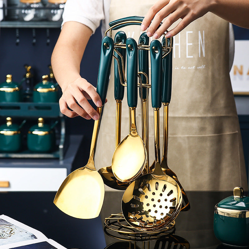 Stainless steel and silicone kitchen utensil set for everyday cooking