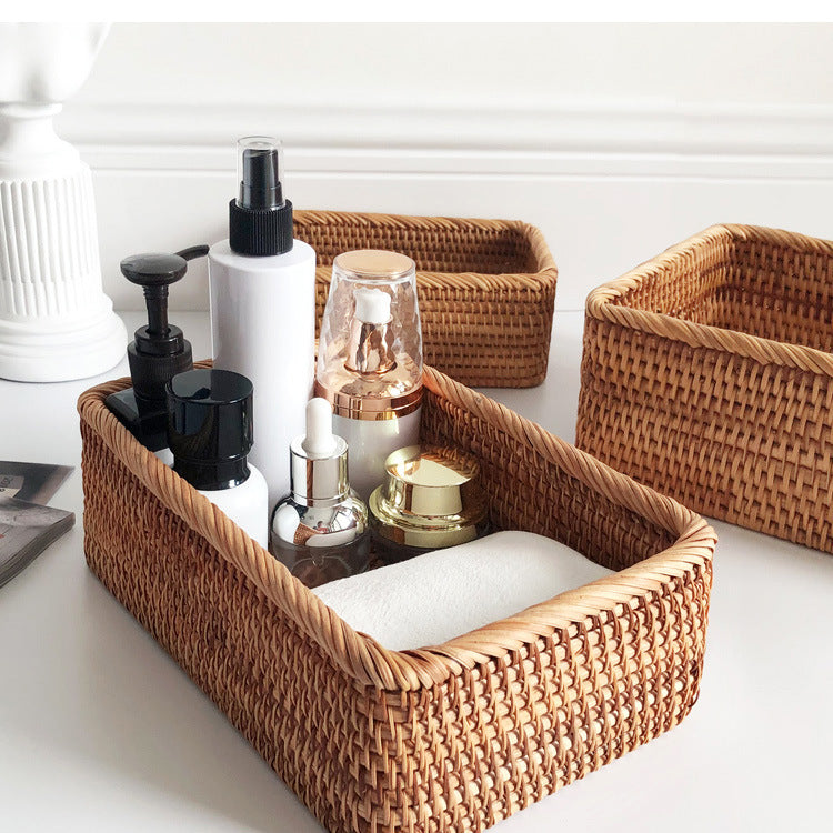 Natural rattan storage basket for home organisation