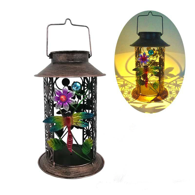 Solar powered iron garden lantern