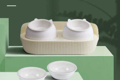 Ceramic pet feeding bowls set