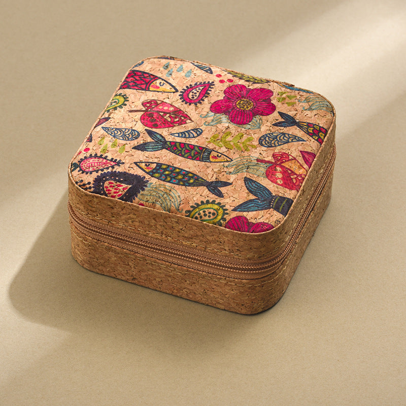 Cork travel jewelry storage box