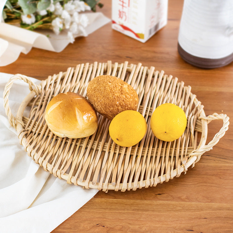 Rattan fruit tray with handle for kitchen and dining use