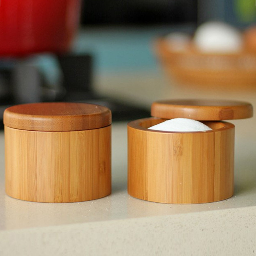Round bamboo spice box for kitchen storage