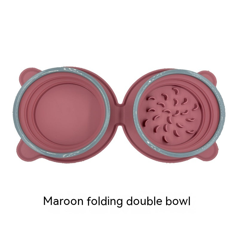 Foldable silicone double pet bowl for travel and outdoor feeding