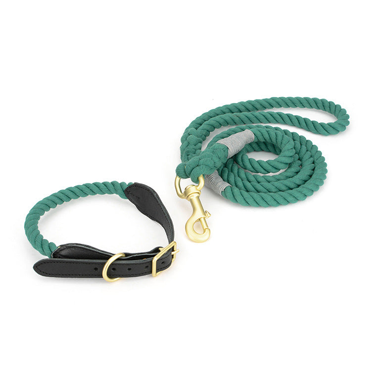 Cotton rope dog leash with leather grip