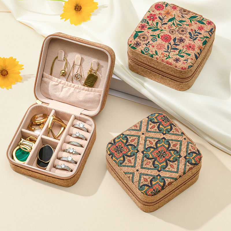 Cork travel jewelry storage box