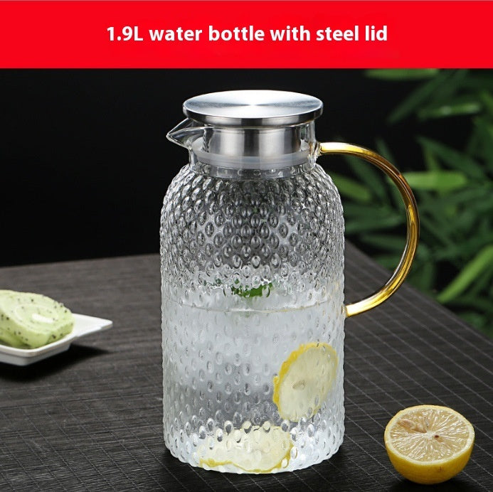 Borosilicate glass water pitcher with bamboo and steel lid for everyday use