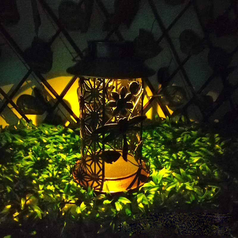 Solar powered iron garden lantern