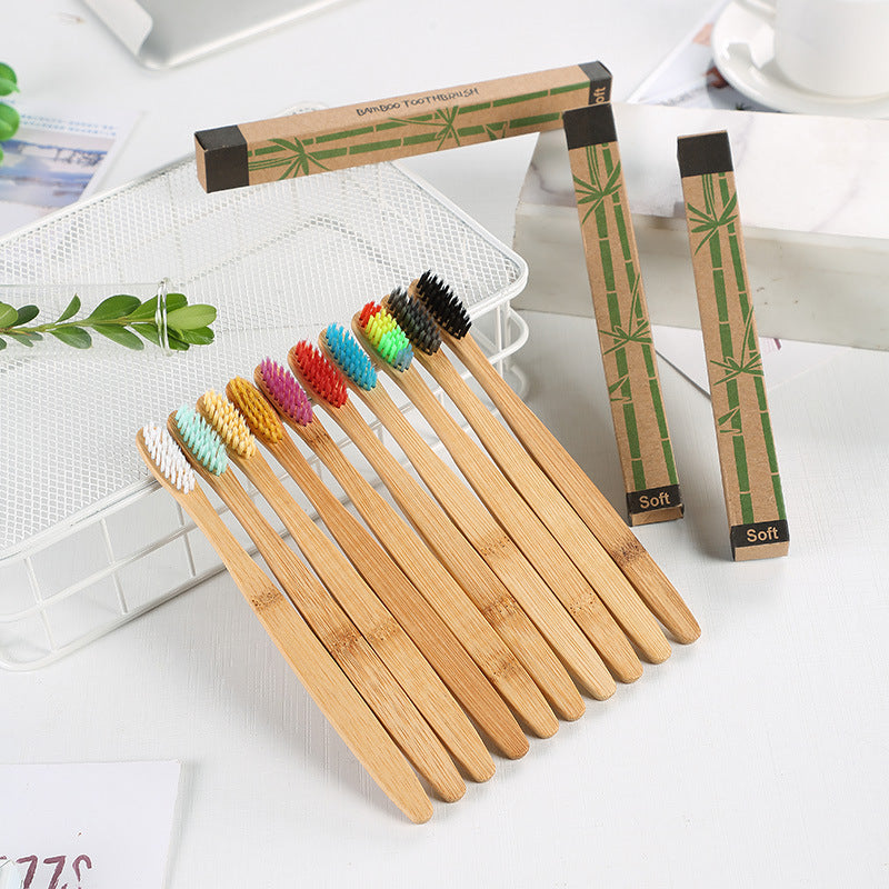 🌿 Eco-Smile: Set of 10 Natural Bamboo Toothbrushes