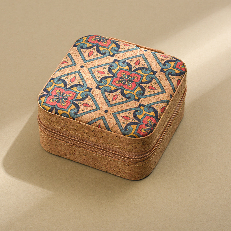 Cork travel jewelry storage box