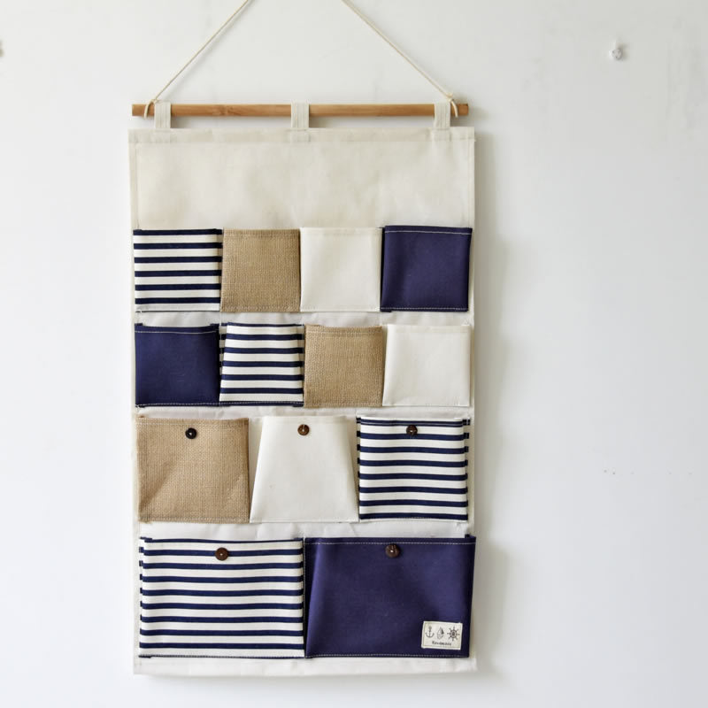 Cotton and linen hanging storage organiser with pockets