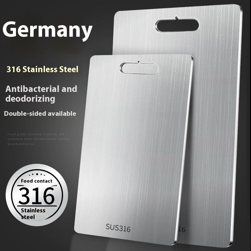 Double-sided stainless steel cutting board for kitchen use