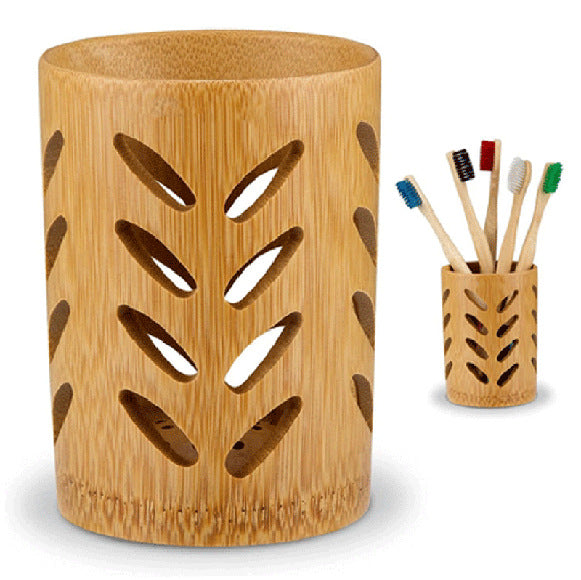 Bamboo travel wash cup and toothbrush holder