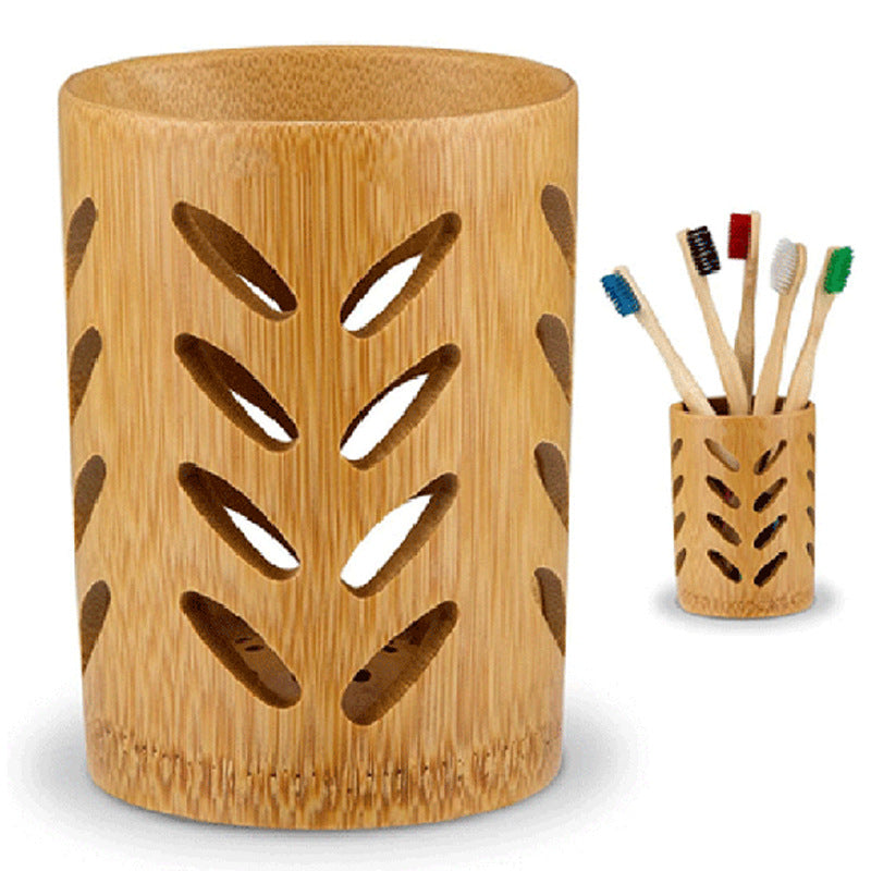 Bamboo travel wash cup and toothbrush holder