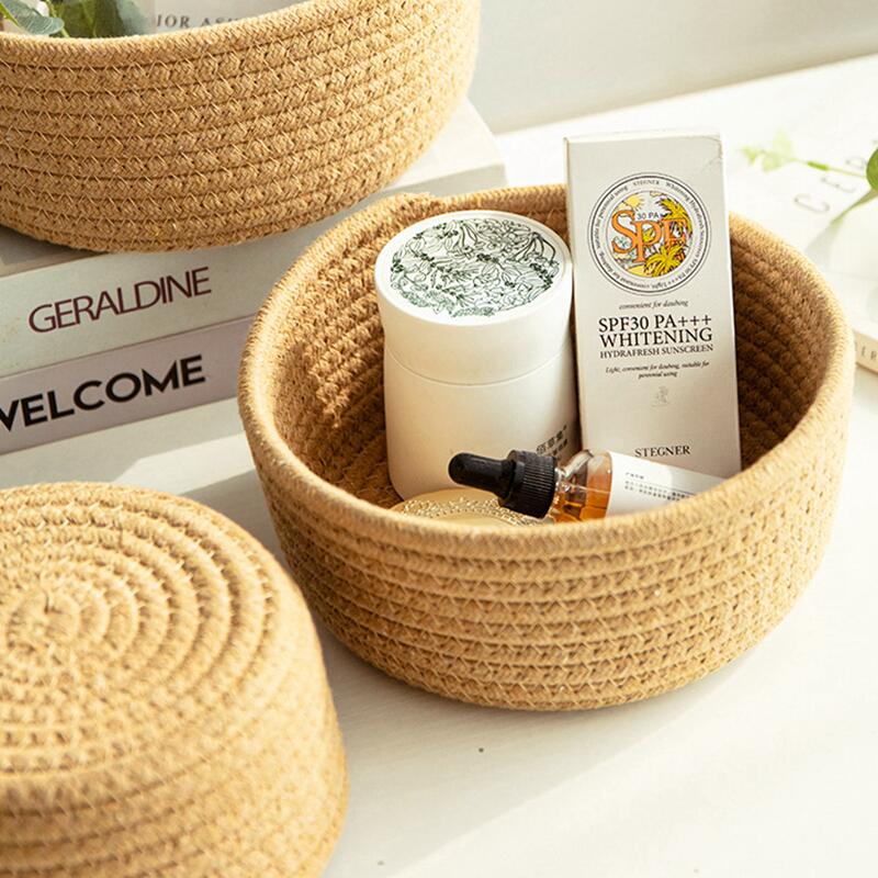 Cotton yarn woven storage basket for home organisation