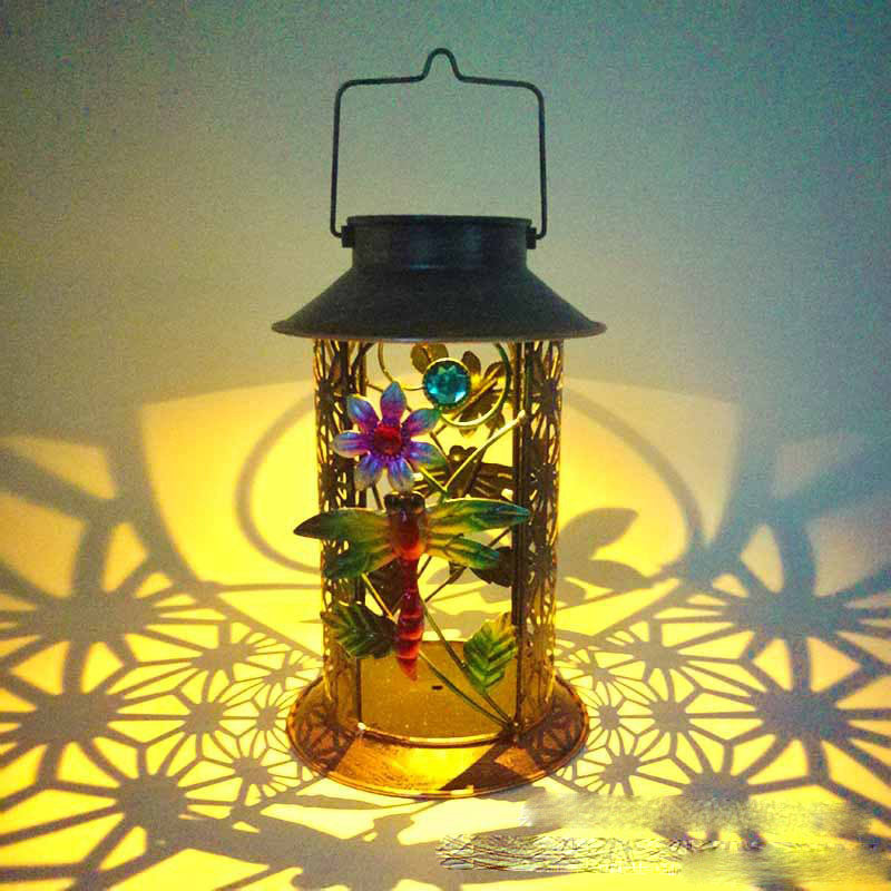 Solar powered iron garden lantern