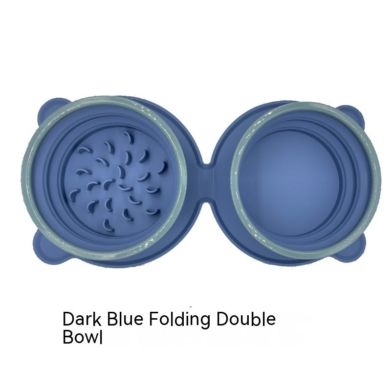 Foldable silicone double pet bowl for travel and outdoor feeding