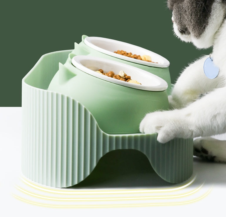 Ceramic pet feeding bowls set