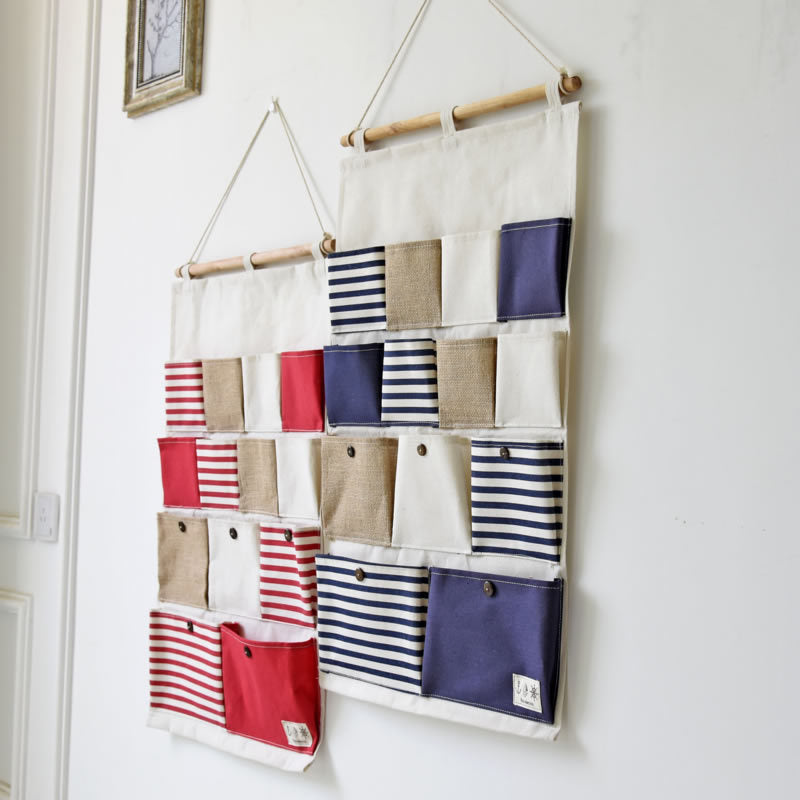 Cotton and linen hanging storage organiser with pockets