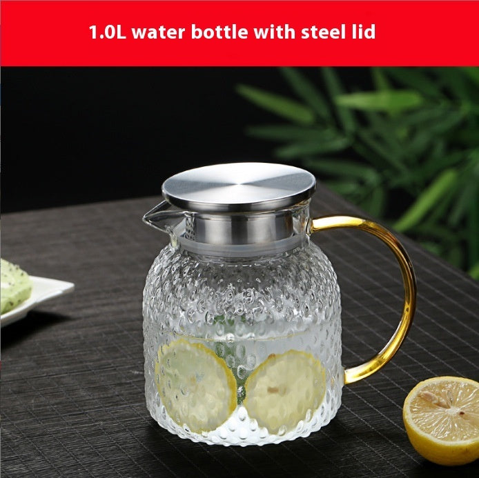Borosilicate glass water pitcher with bamboo and steel lid for everyday use