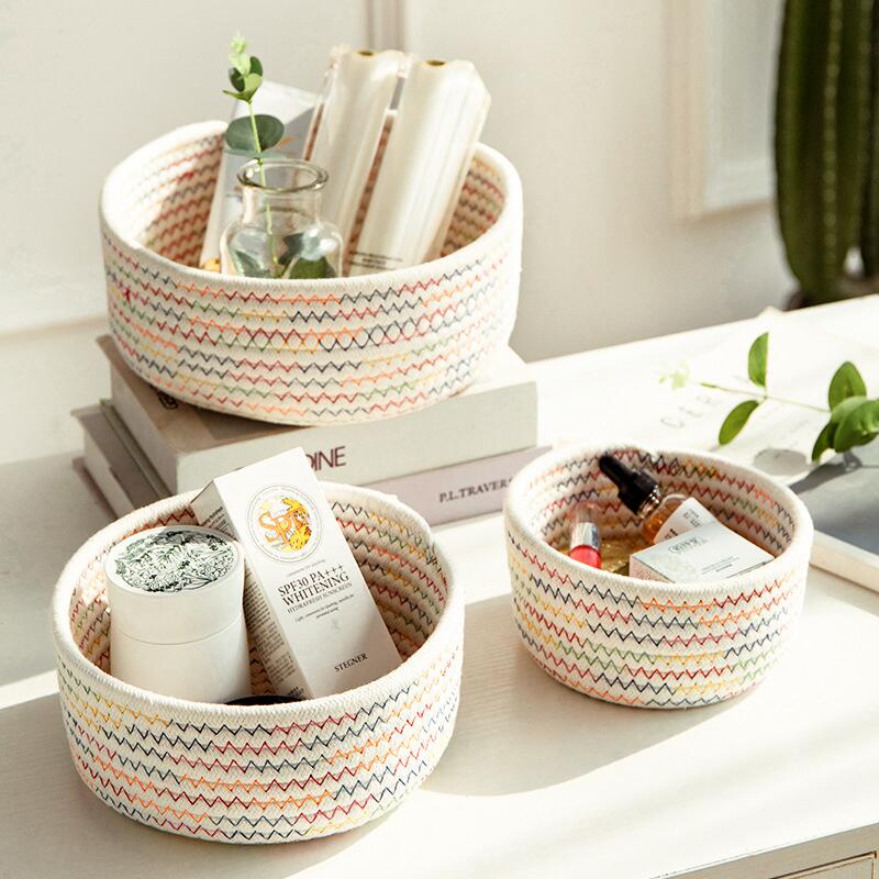 Cotton yarn woven storage basket for home organisation