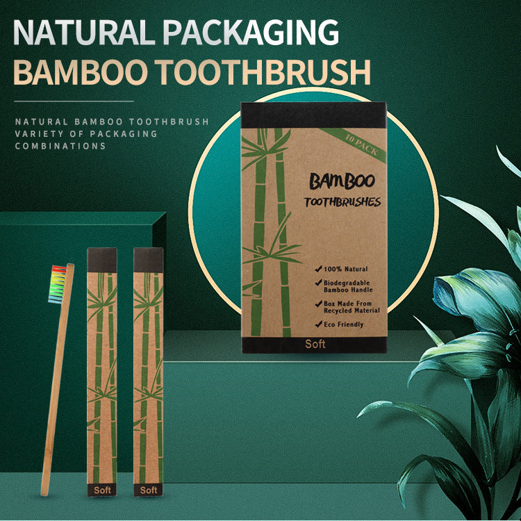 🌿 Eco-Smile: Set of 10 Natural Bamboo Toothbrushes