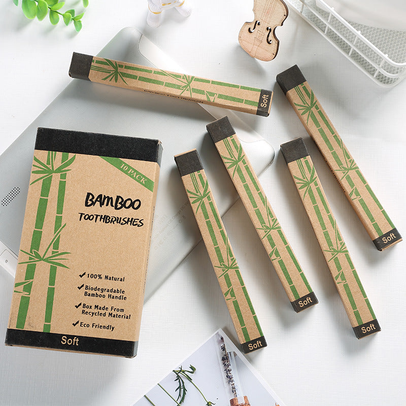 🌿 Eco-Smile: Set of 10 Natural Bamboo Toothbrushes