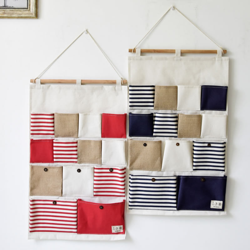 Cotton and linen hanging storage organiser with pockets