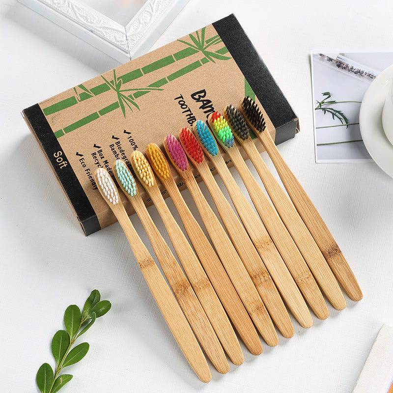 🌿 Eco-Smile: Set of 10 Natural Bamboo Toothbrushes