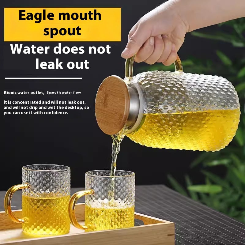 Borosilicate glass water pitcher with bamboo and steel lid for everyday use