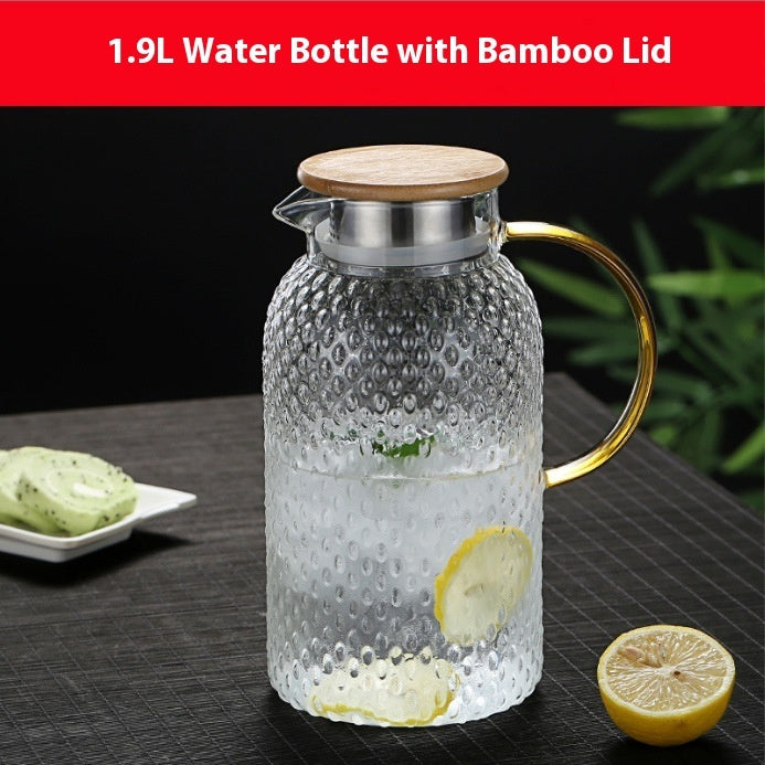 Borosilicate glass water pitcher with bamboo and steel lid for everyday use
