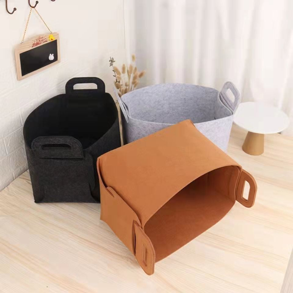 Foldable felt storage basket for travel use