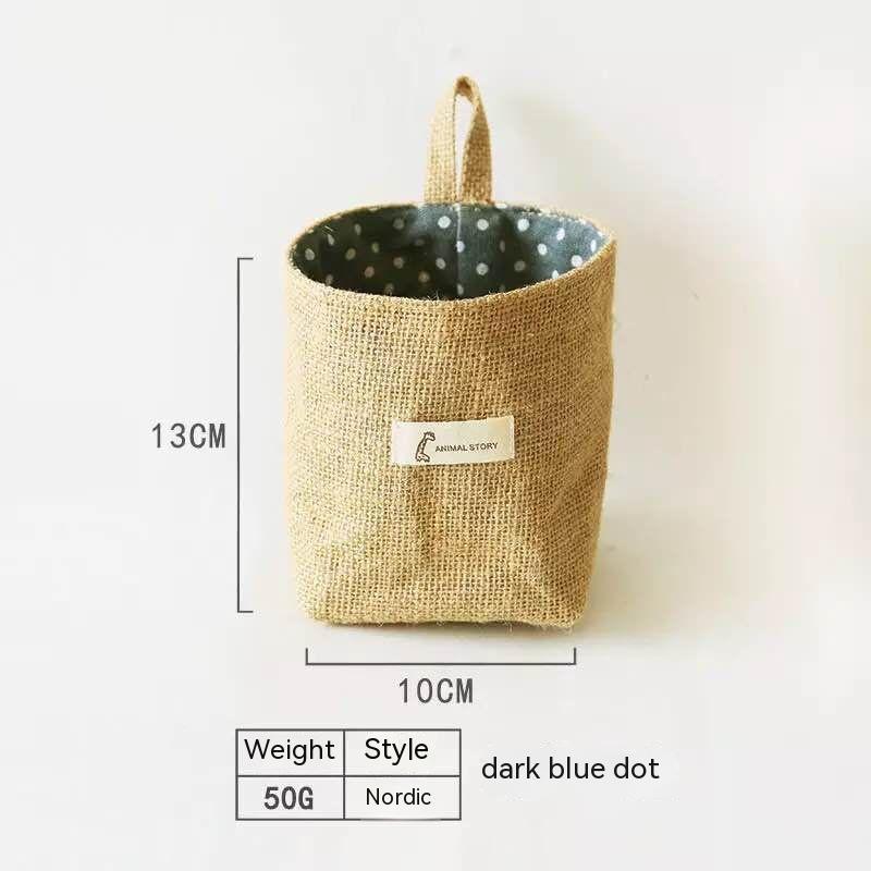 Wall-mounted jute storage bag for home organisation
