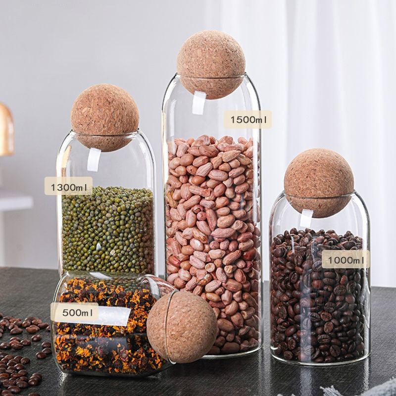 Borosilicate glass storage jars with cork lids
