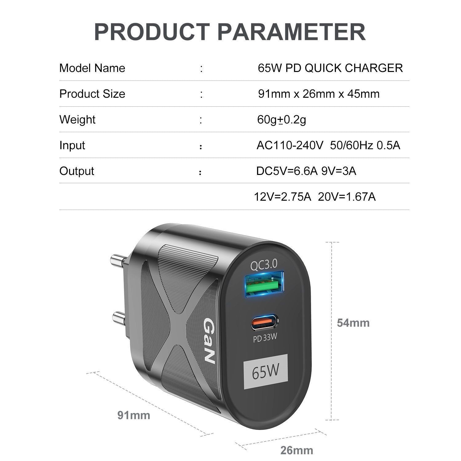 65W GaN fast charging adapter